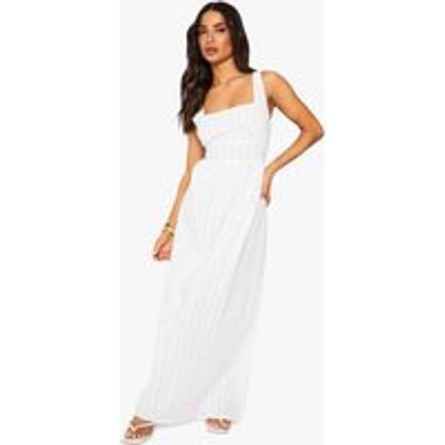 Womens Petite Stripe Seersucker Maxi Dress - White - 8