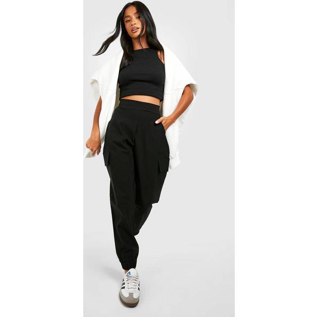 Womens Petite Cuffed Hem Cargo Trouser - Black - 12, Black