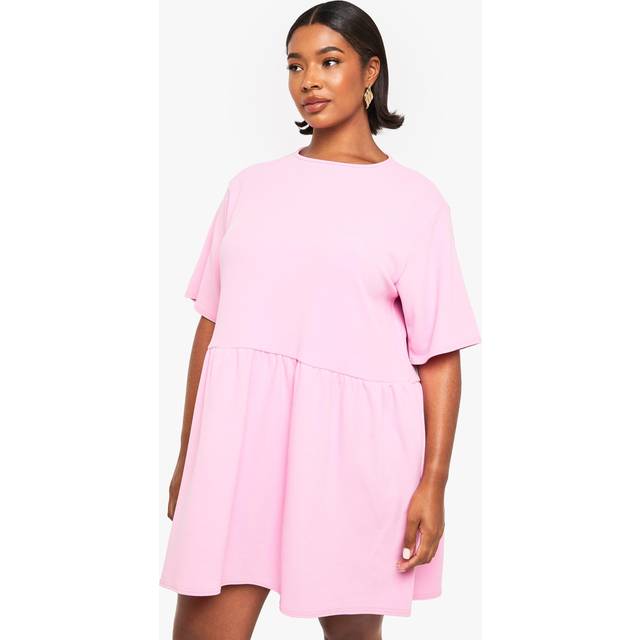 Womens Plus rib t-shirt smock dress - Pink - 16