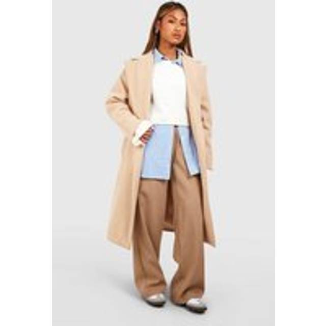 Womens Oversized Boyfriend Wool Look Coat - Beige - 12, Beige