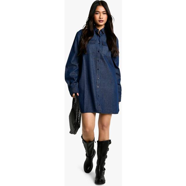 Womens Denim Oversized Shirt Dress - Blue - 8