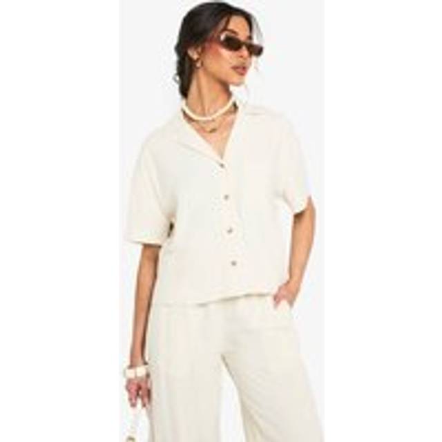 Womens Premium Linen Short Sleeve Shirt - Beige - 12, Beige