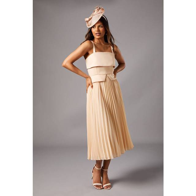 Petite Square Neck Midi Dress - Champagne - 8
