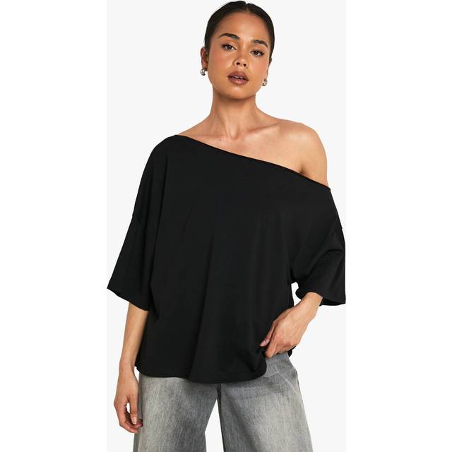 Womens Off The Shoulder Oversized T-Shirt - Black - 10