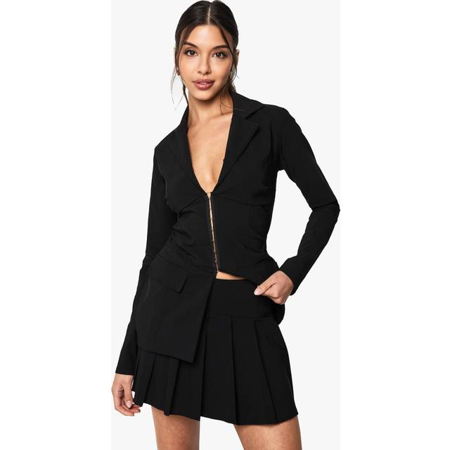 Womens Bengaline Pleated Mini Skirt - Black - 8