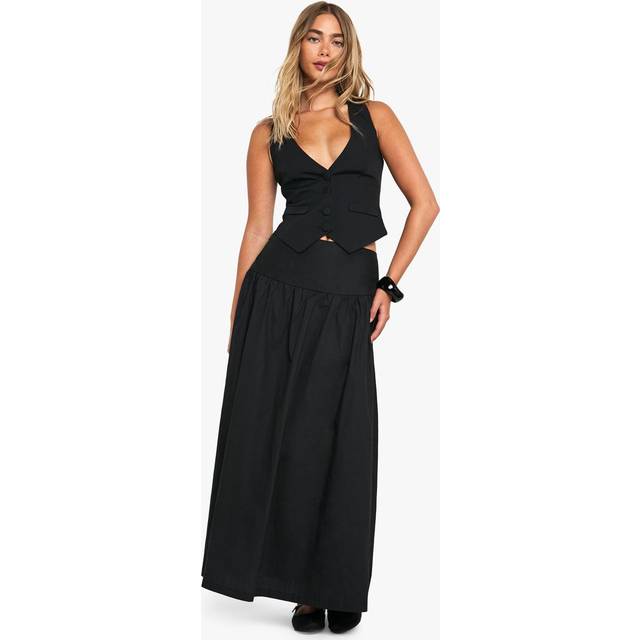Womens Poplin Midi Skirt - Black - 8, Black