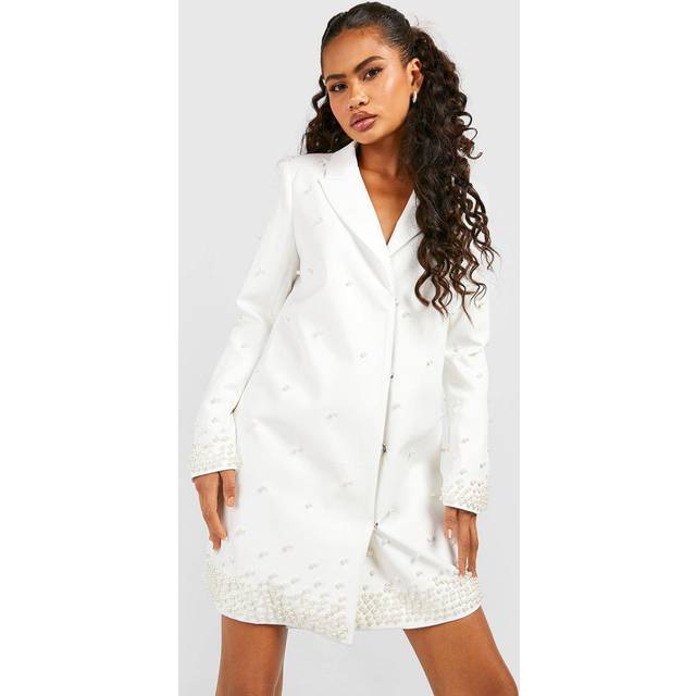 Womens Pearl Detail Blazer Dress - White - 10, White
