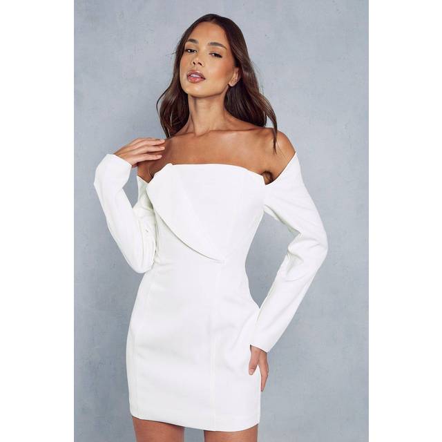 Womens Structured Off Shoulder Mini Dress - White - 10
