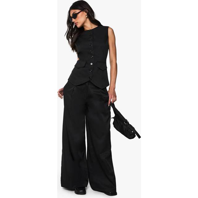Womens Pleated Extreme Wide Leg Tailored Trouser - Black - 8