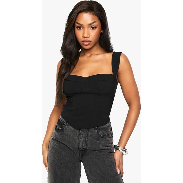 Womens Bengaline Cup Detail Corset Top - Black - 6