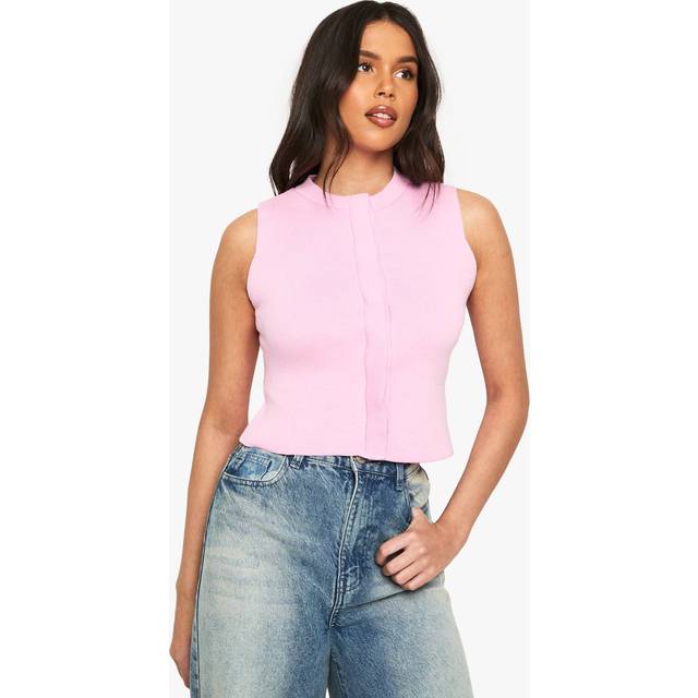 Womens Concealed Button Knitted Waistcoat - Pink - S, Pink