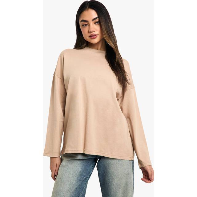 Womens Boohoo Basics Oversized Long Sleeve T-Shirt - Beige - 10, Beige