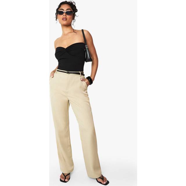 Womens Belted Tailored Straight Leg Trouser - Green - 12