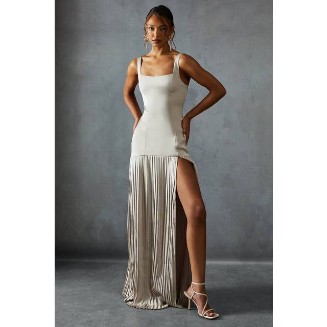 Premium Satin Square Pleated Skirt Bridesmaid Dress - Champagne - 8