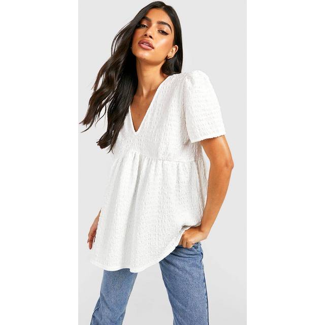 Womens Maternity Textured Smock Top - White - 16