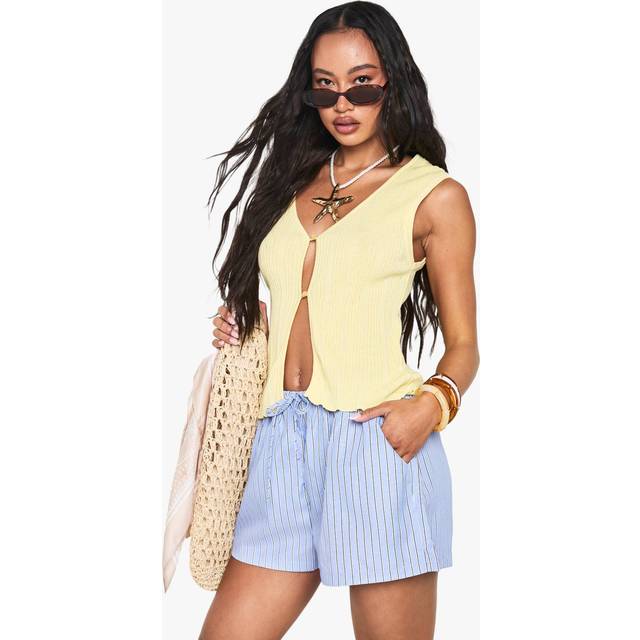 Womens Button Front Rib Knitted Waistcoat - Yellow - S, Yellow