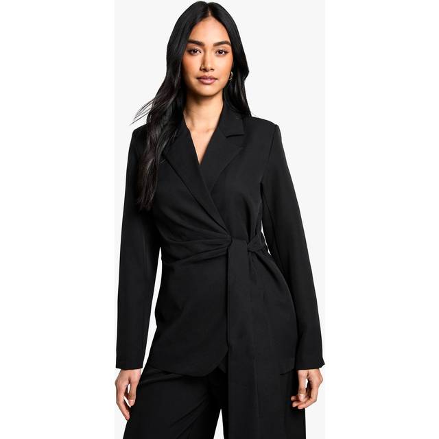 Womens Woven Wrap Tie Detail Blazer - Black - 8