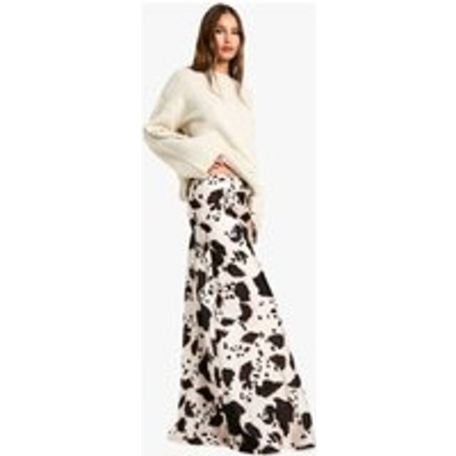 Womens Cow Print Satin Maxi Skirt - White - 6, White