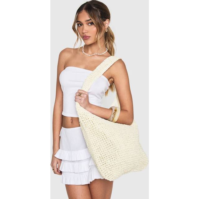 Womens Slouchy Raffia Beach Bag - White - One Size, White