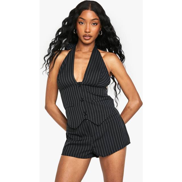 Womens Pinstripe Tailored Hot Pant - Black - 12, Black