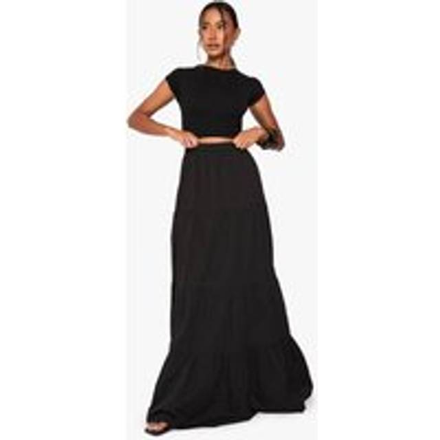 Womens Tiered Cotton Poplin Maxi Skirt - Black - 12, Black