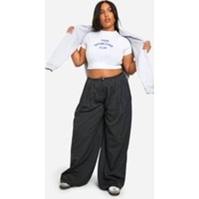Womens Plus Pinstripe Extreme Wide Leg Pleated Trouser - Black - 16