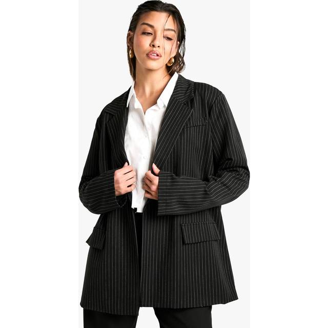 Womens Oversized Tailored Pinstripe Blazer - Black - 8