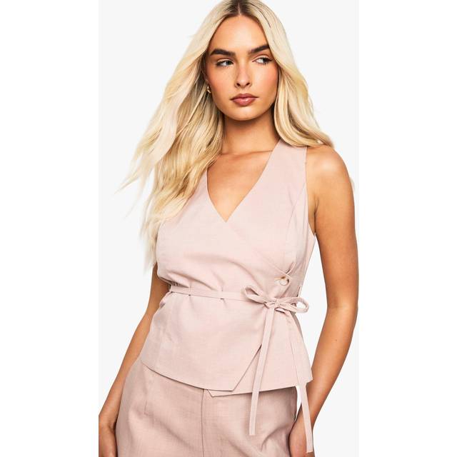 Womens Asymmetric Tie Waist Waistcoat - Pink - 8, Pink