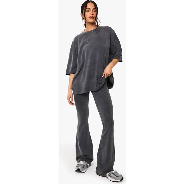 Womens Acid Wash Flared Legging - Grey - 14