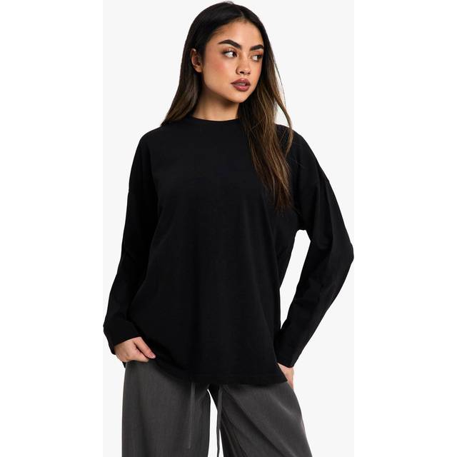 Womens Boohoo basics oversized Long Sleeve T-Shirt - Black - 10