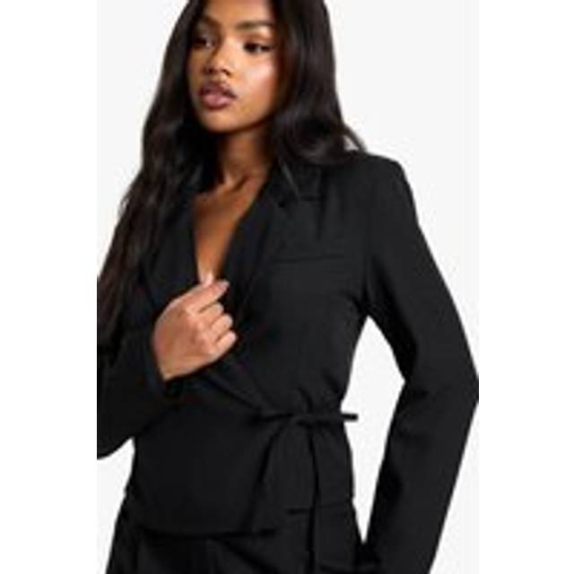 Womens Woven Tailored Wrap Cropped Blazer - Black - 12, Black