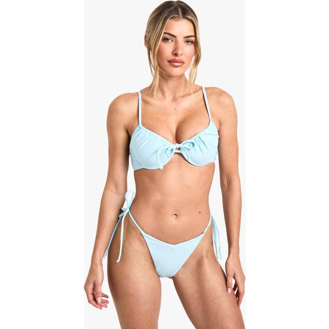 Womens Underwired Tie Front Bikini Top - Baby Blue - 16