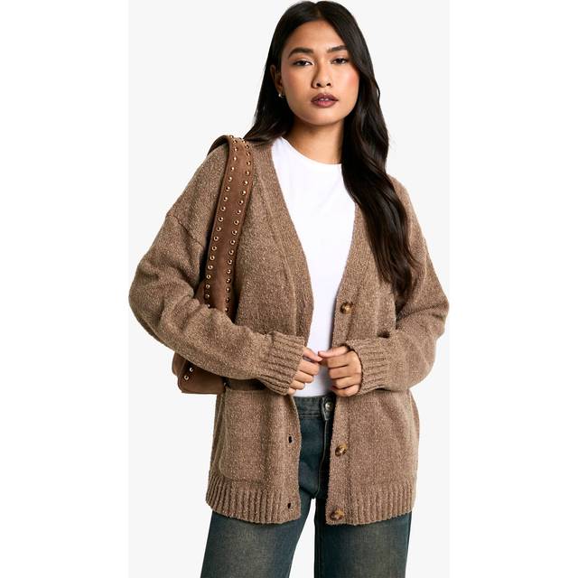 Womens Soft Knit Button Through Cardigan - Brown - S, Brown