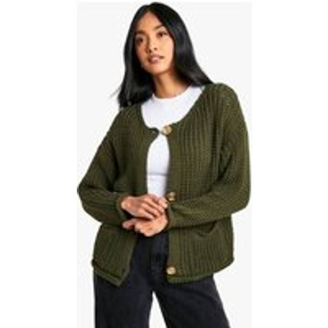 Womens Chunky Knit Button Detail Oversized Knitted Cardigan - Green - S/M, Green