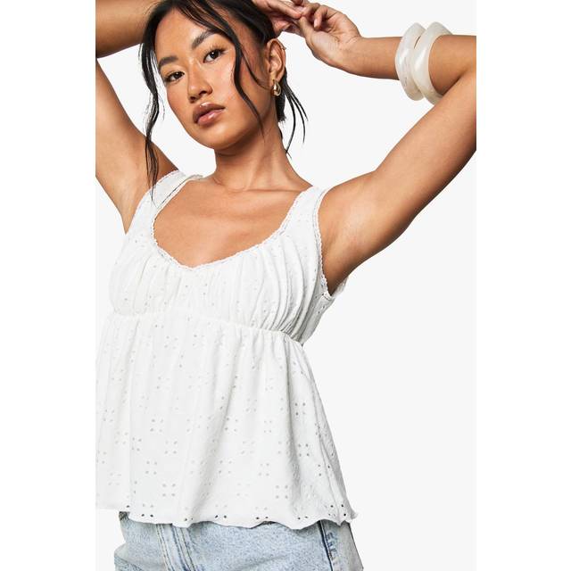 Womens Broderie Frill Strap Milkmaid Top - Black - 8