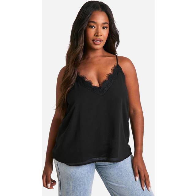 Womens Plus Lace Insert Chiffon Cami Top - Black - 22