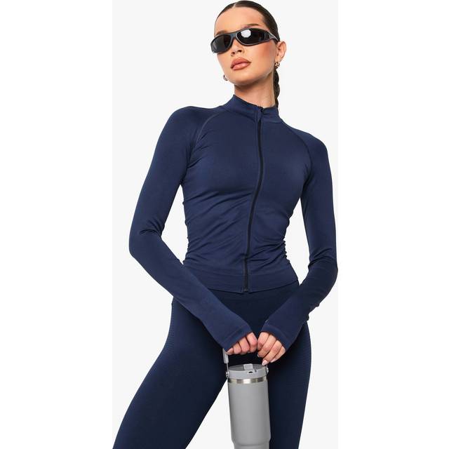Womens Premium Sculpt Seamless Zip Through Sports Jacket - Navy - L