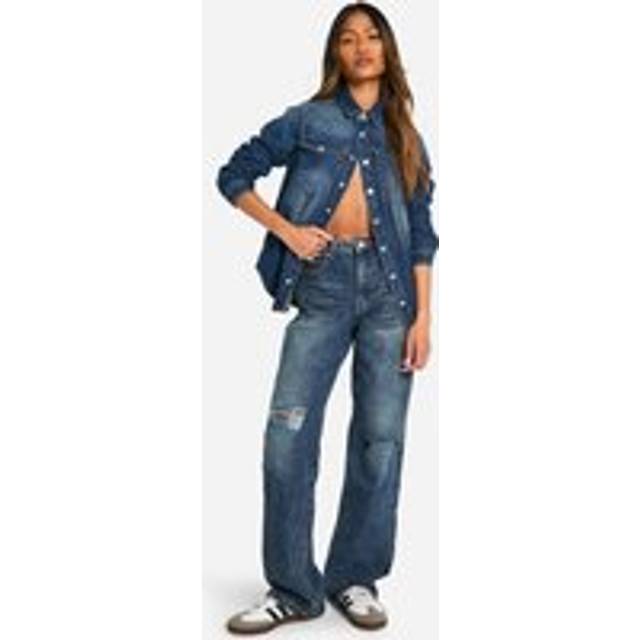 Womens Boohoo Basics Ripped Knee Boyfriend Jeans - Blue - 10