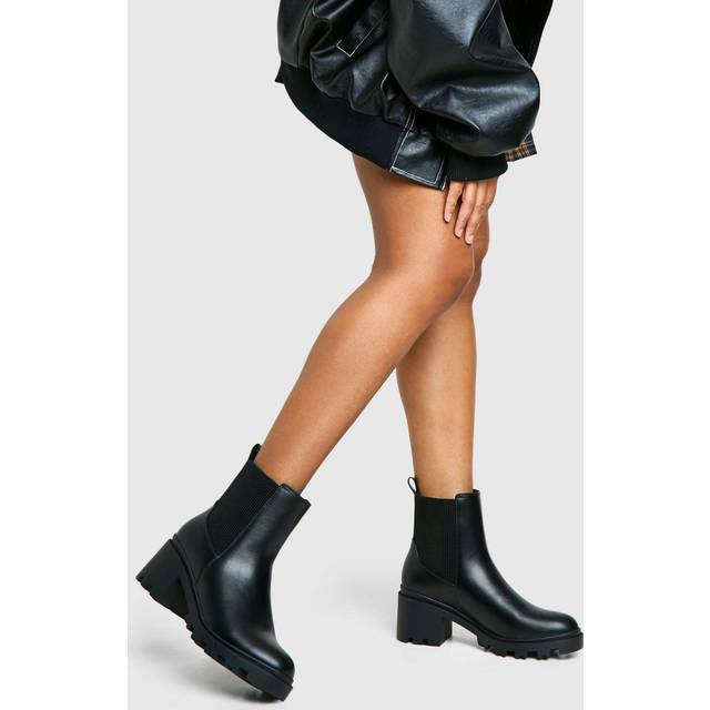 Womens Elastic Detail Heeled Chelsea Boot - Black - 7, Black