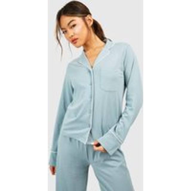 Womens Loungewear Button Front Long Sleeve Shirt - Grey - 10