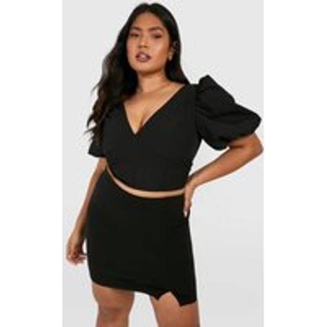 Womens Plus Puff Sleeve Seam Detail Corset Top - Black - 18