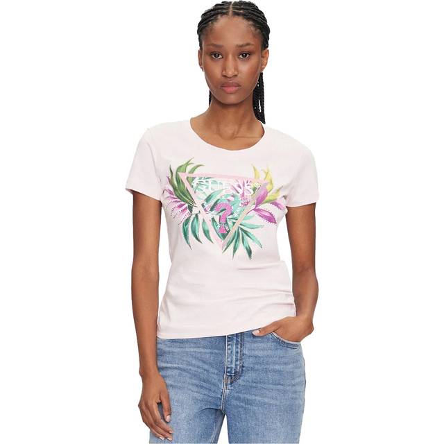 Women's leaf print triangular t-shirt Guess - Rose