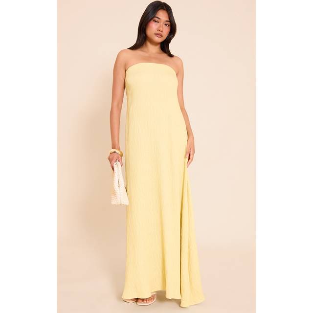 Lemon Textured Bandeau Column Maxi Dress, Lemon - 6