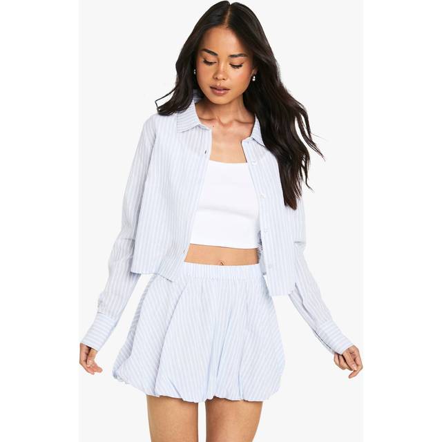 Womens Cotton Stripe Crop Shirt - Blue - 16, Blue