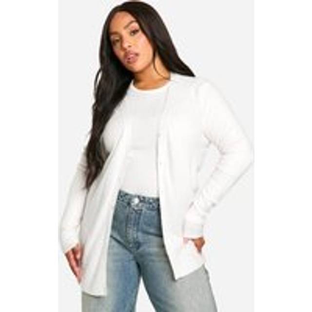 Womens Plus Soft Rib Knit Slouchy Boyfriend Cardigan - Cream - 24