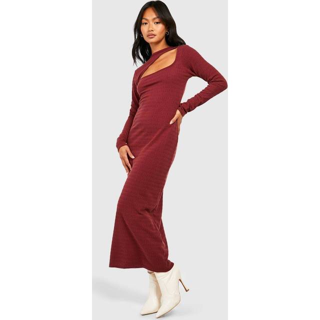 Womens Soft Crinkle Texture Cut Out Midaxi Dress - Red - 14, Red