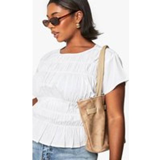 Womens Plus Cotton Shirred Off The Shoulder Top - White - 16, White