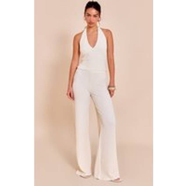 Cream Textured Drawstring Straight Leg Trouser, White - 12