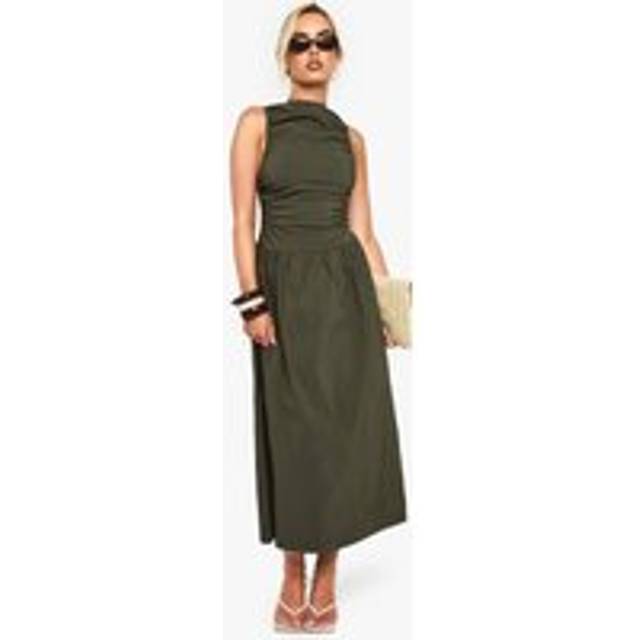 Womens Ruched Drop Waist Sleeveless Midaxi Dress - Green - 14, Green