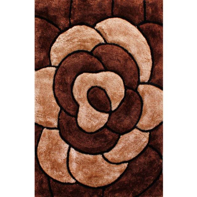 Ultimate 3D Carved Rose Chocolate Shaggy Rug